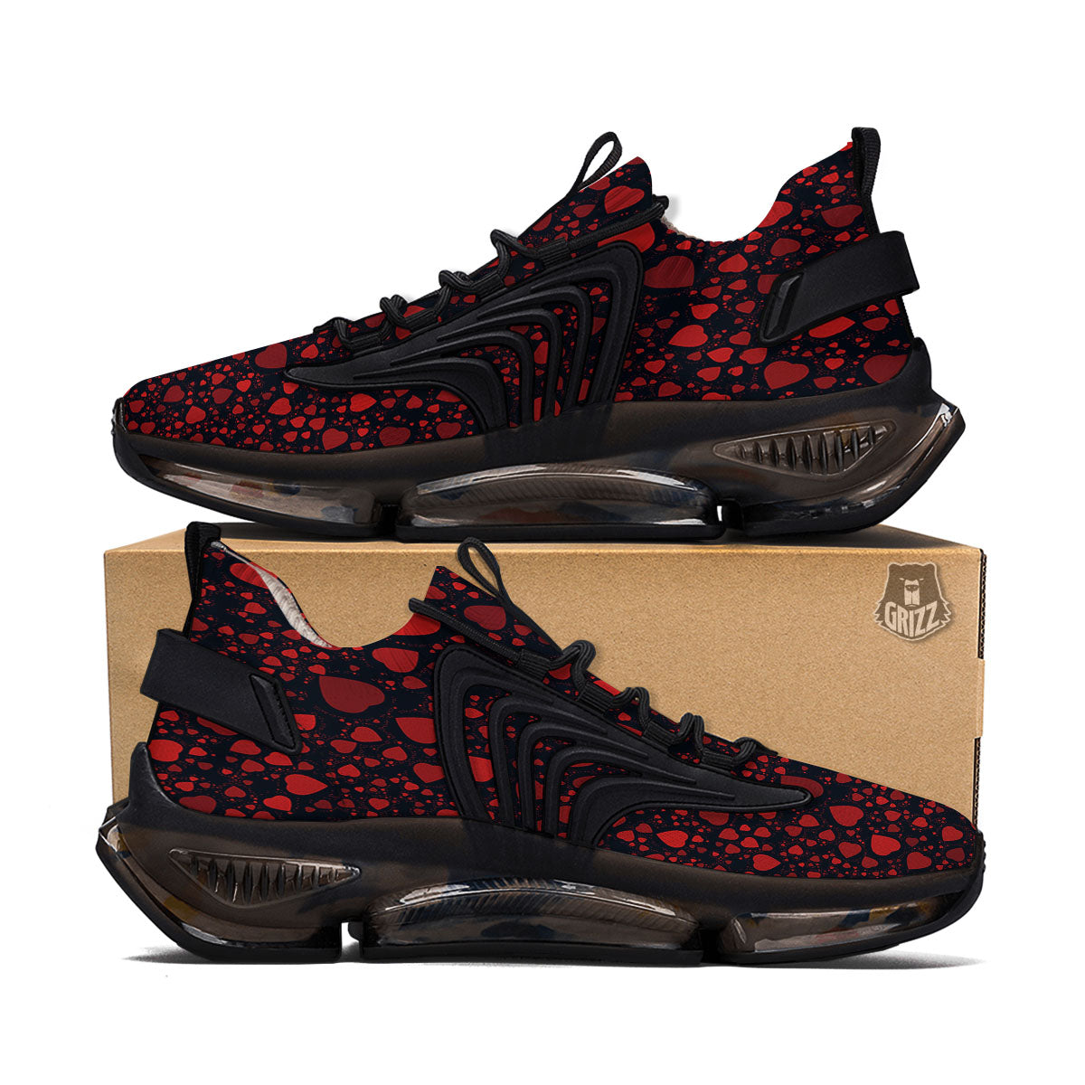 Heart Black And Red Print Pattern Black Gym Shoes-grizzshop