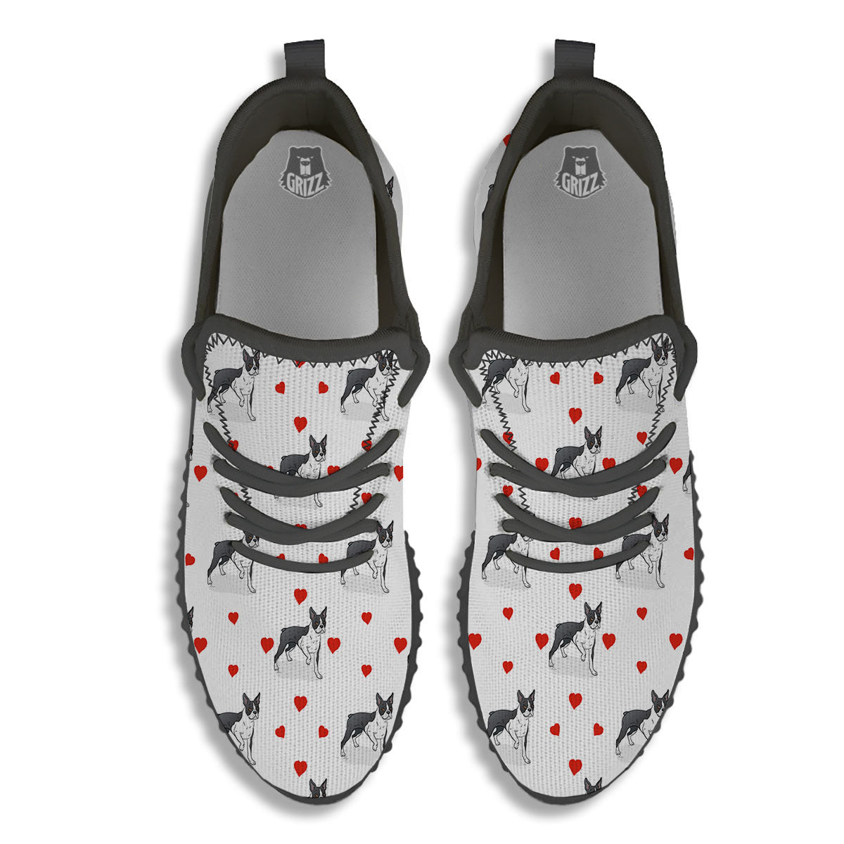 Heart Bull Terrier Print Pattern Black Walking Shoes-grizzshop
