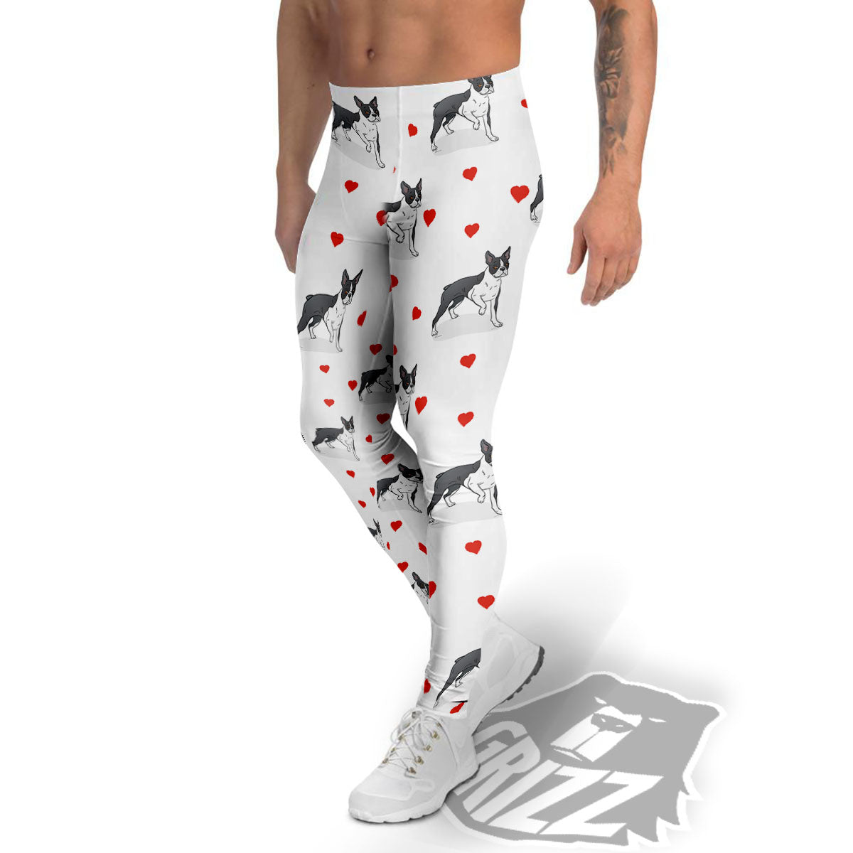 Heart Bull Terrier Print Pattern Men's Leggings-grizzshop