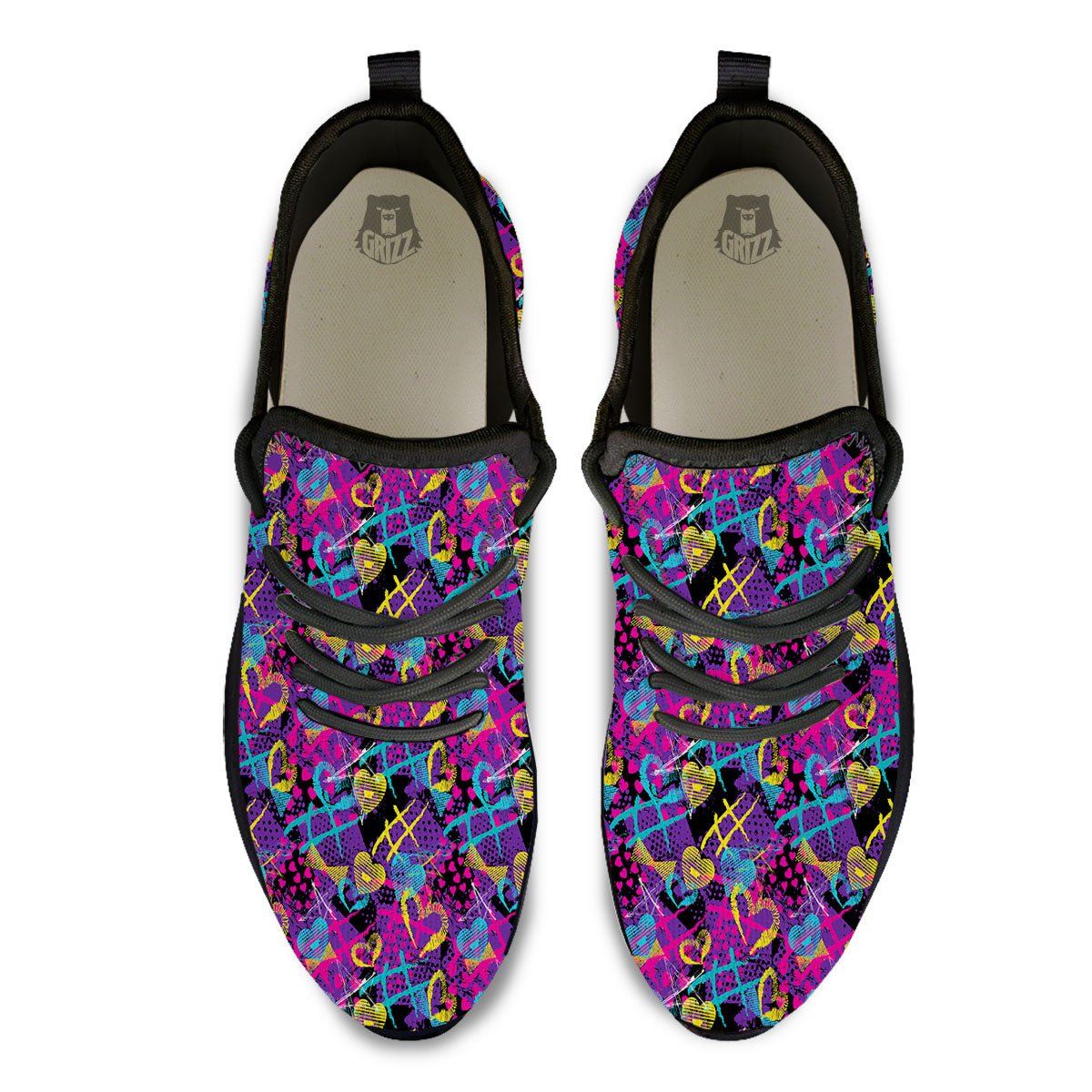 Heart Graffiti Print Pattern Black Athletic Shoes-grizzshop