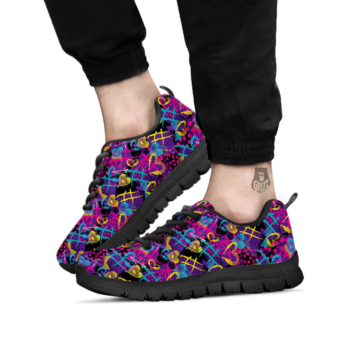 Heart Graffiti Print Pattern Black Sneaker-grizzshop