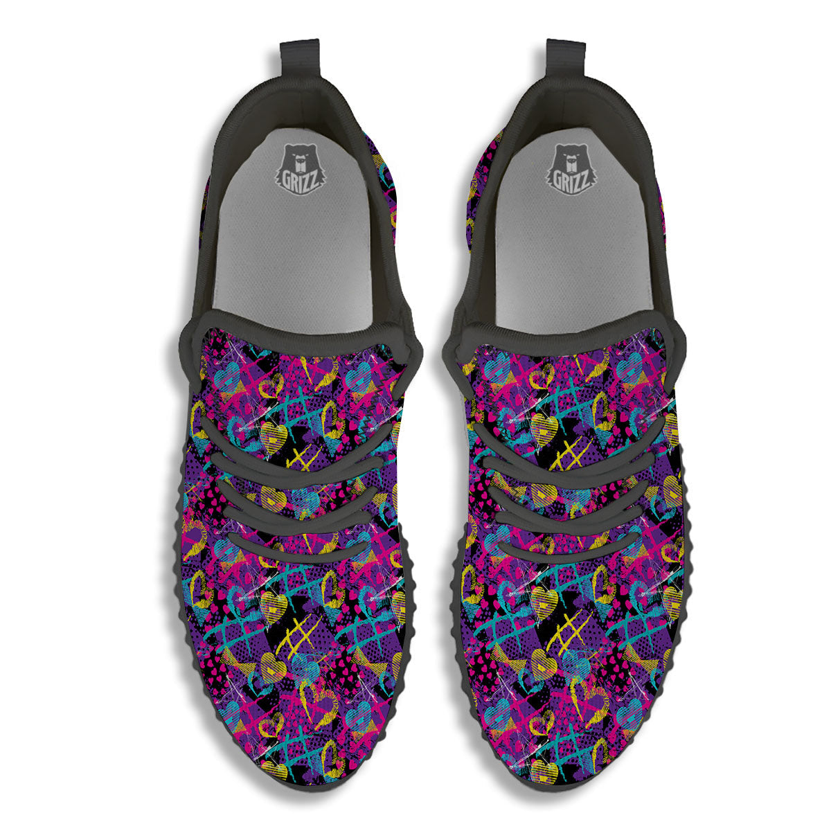 Heart Graffiti Print Pattern Black Walking Shoes-grizzshop