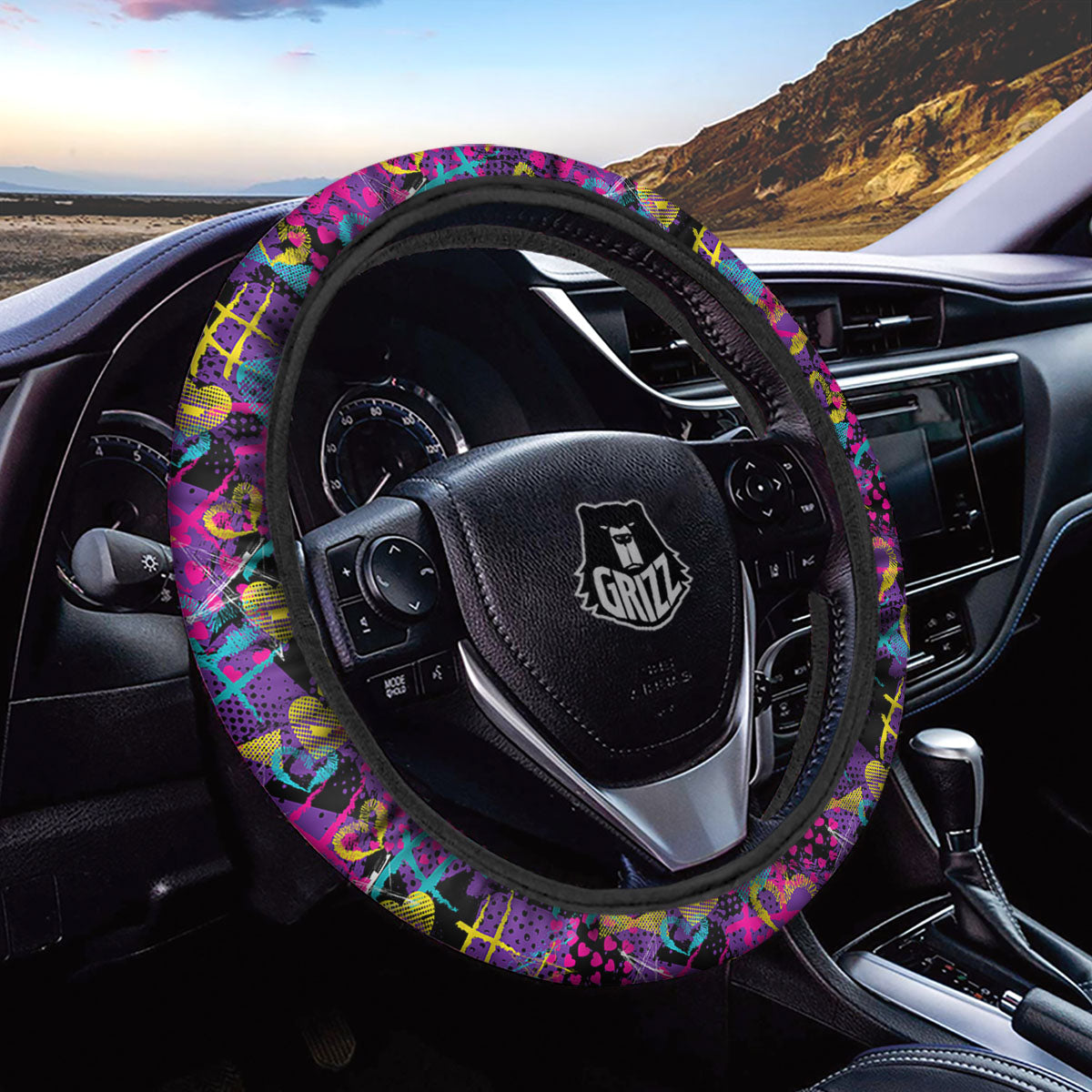 Heart Graffiti Print Pattern Car Steering Wheel Cover-grizzshop