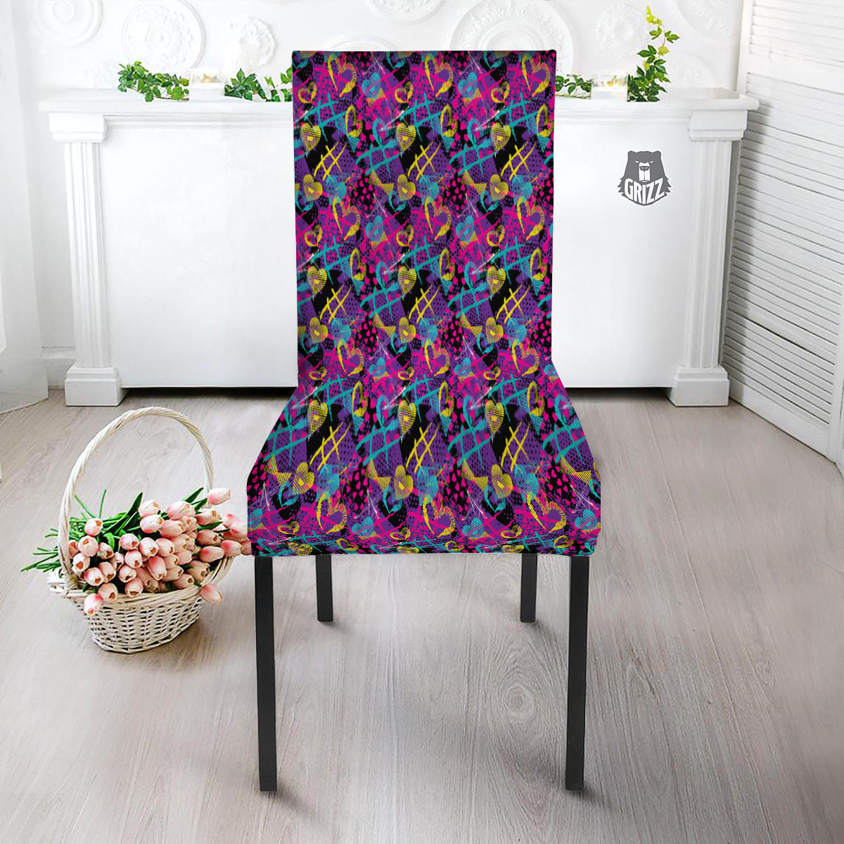 Heart Graffiti Print Pattern Dining Chair Slipcover-grizzshop
