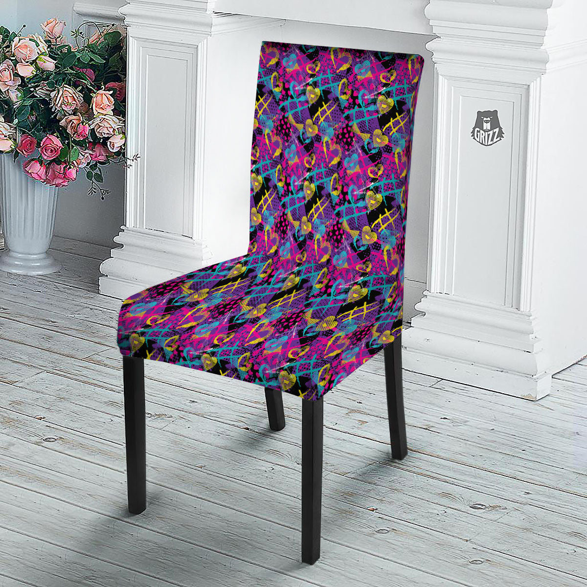 Heart Graffiti Print Pattern Dining Chair Slipcover-grizzshop