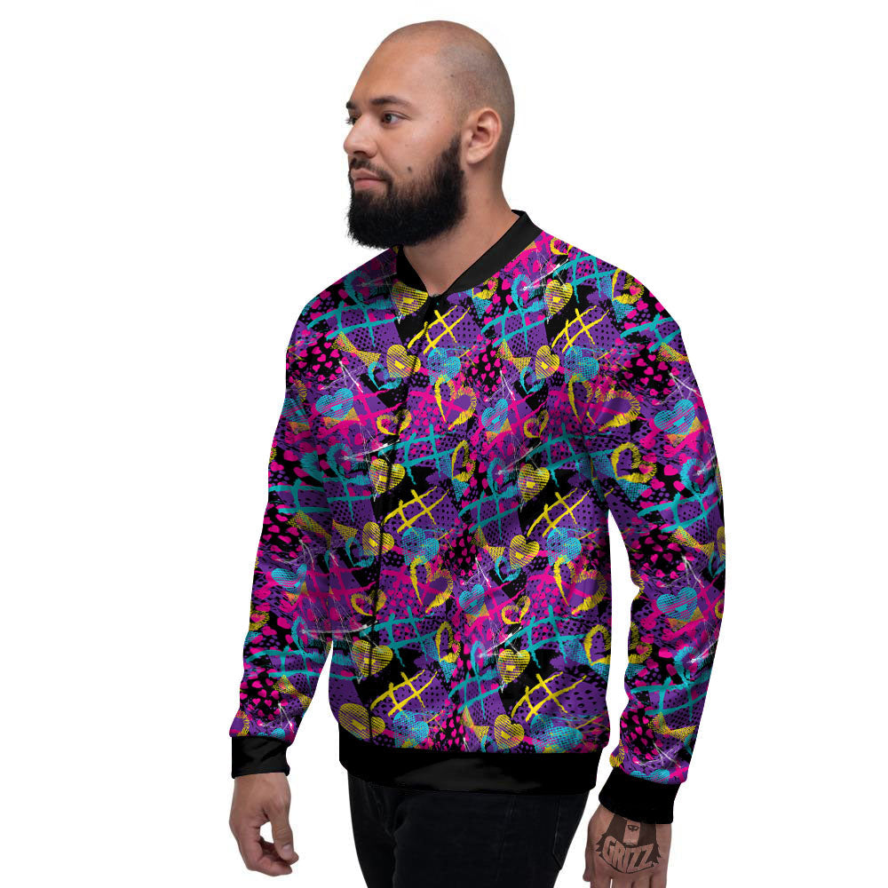 Heart Graffiti Print Pattern Men's Bomber Jacket-grizzshop