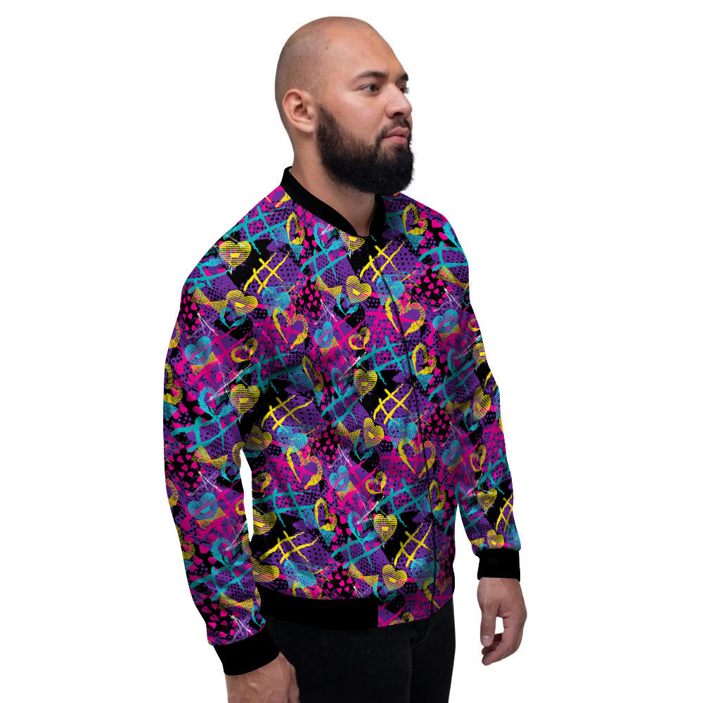 Heart Graffiti Print Pattern Men's Bomber Jacket-grizzshop