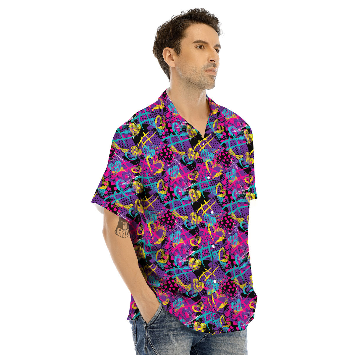 Heart Graffiti Print Pattern Men's Hawaiian Shirt-grizzshop