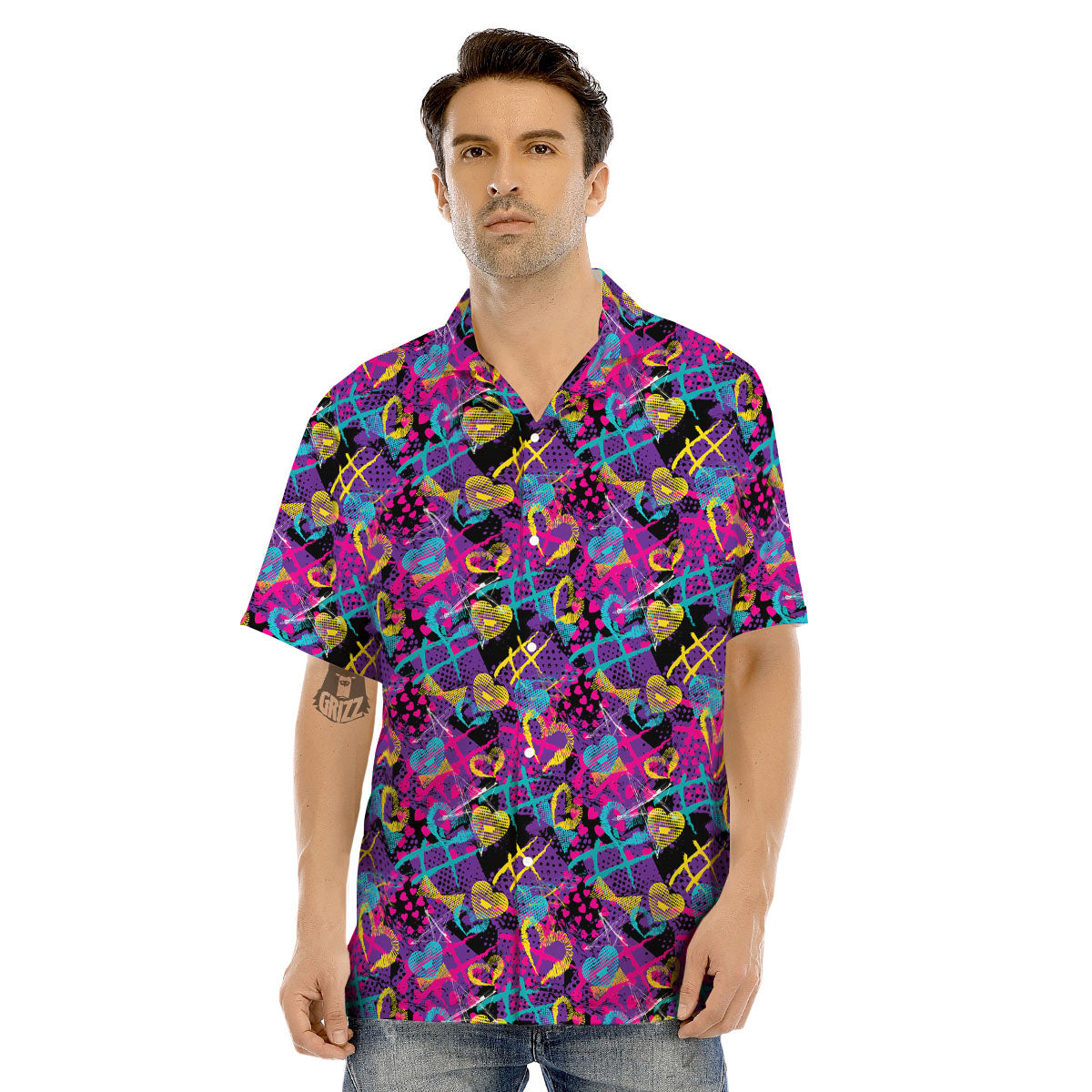 Heart Graffiti Print Pattern Men's Hawaiian Shirt-grizzshop