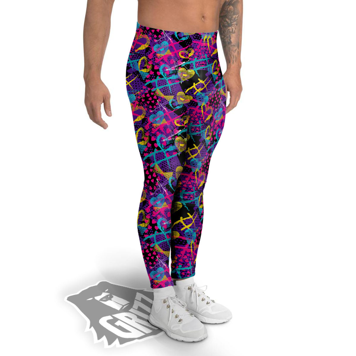 Heart Graffiti Print Pattern Men's Leggings-grizzshop
