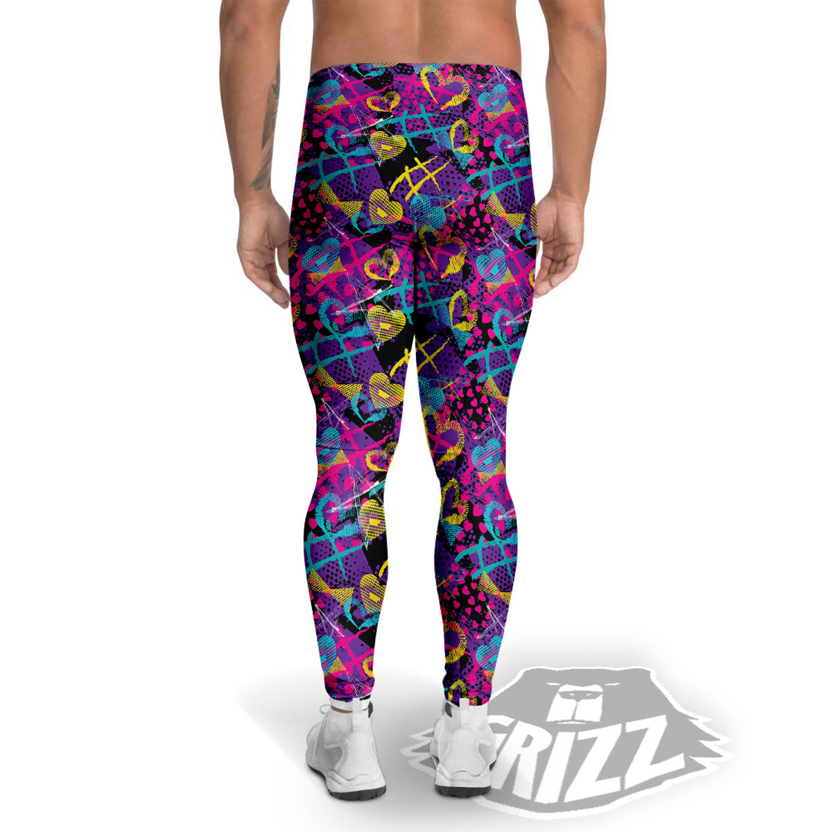 Heart Graffiti Print Pattern Men's Leggings-grizzshop