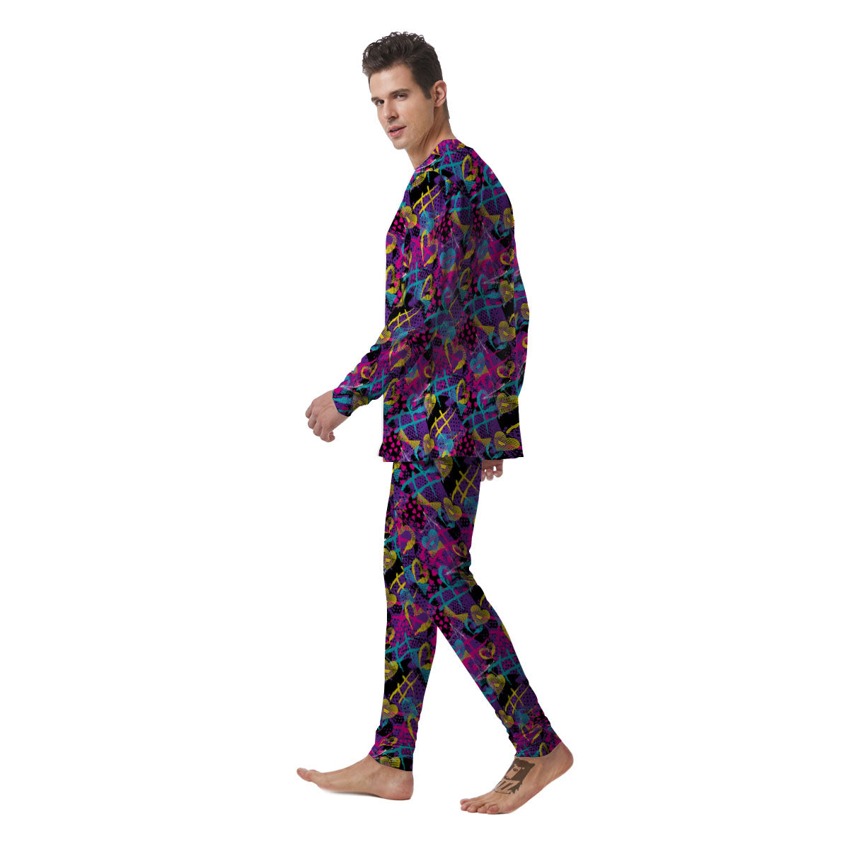 Heart Graffiti Print Pattern Men's Pajamas-grizzshop