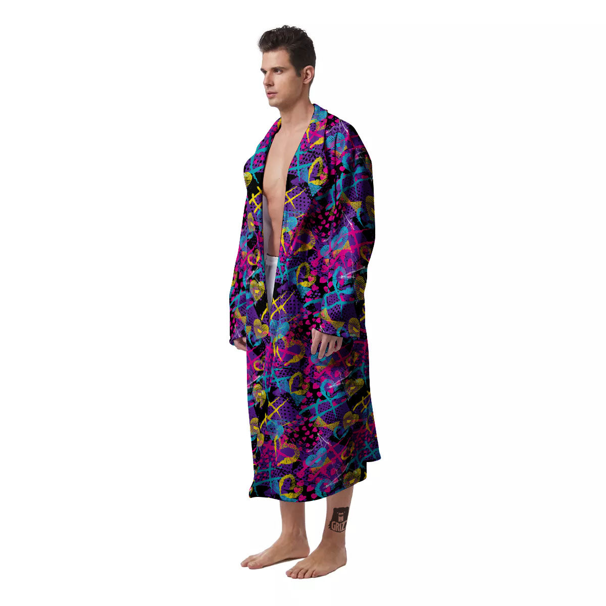Heart Graffiti Print Pattern Men's Robe-grizzshop