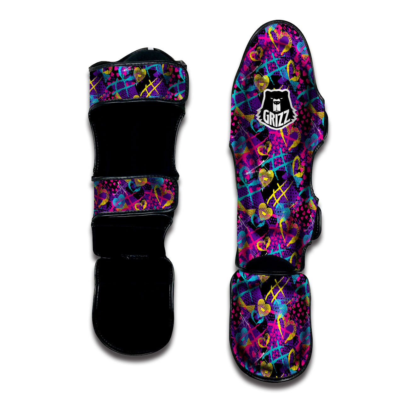 Heart Graffiti Print Pattern Muay Thai Shin Guards-grizzshop