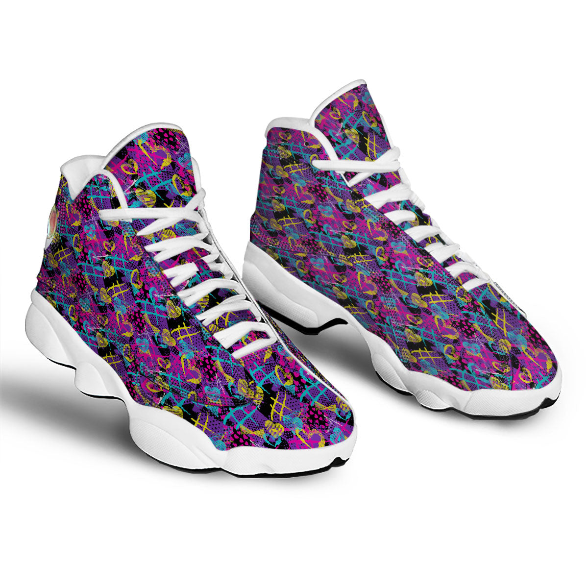 Heart Graffiti Print Pattern White Basketball Shoes-grizzshop