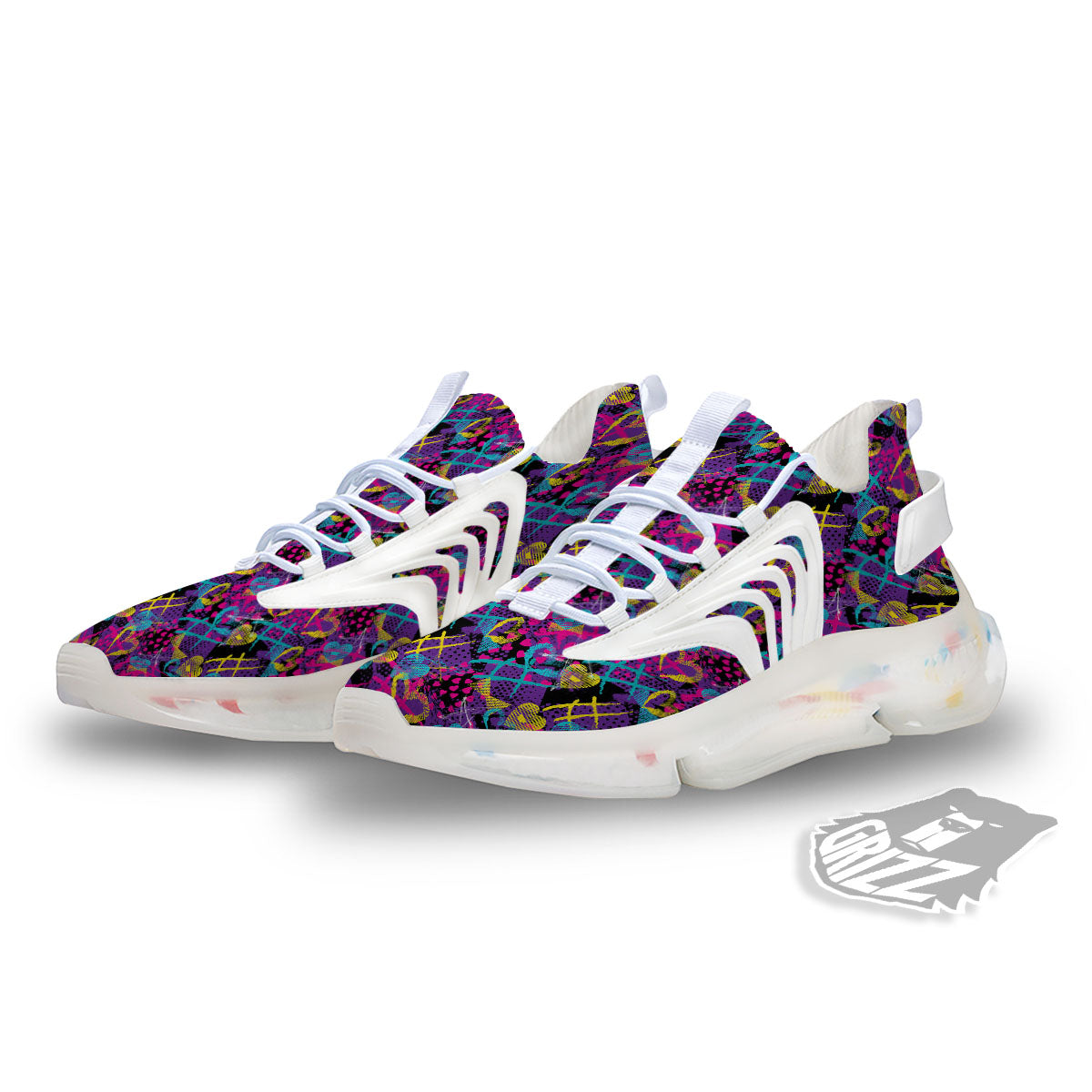 Heart Graffiti Print Pattern White Gym Shoes-grizzshop