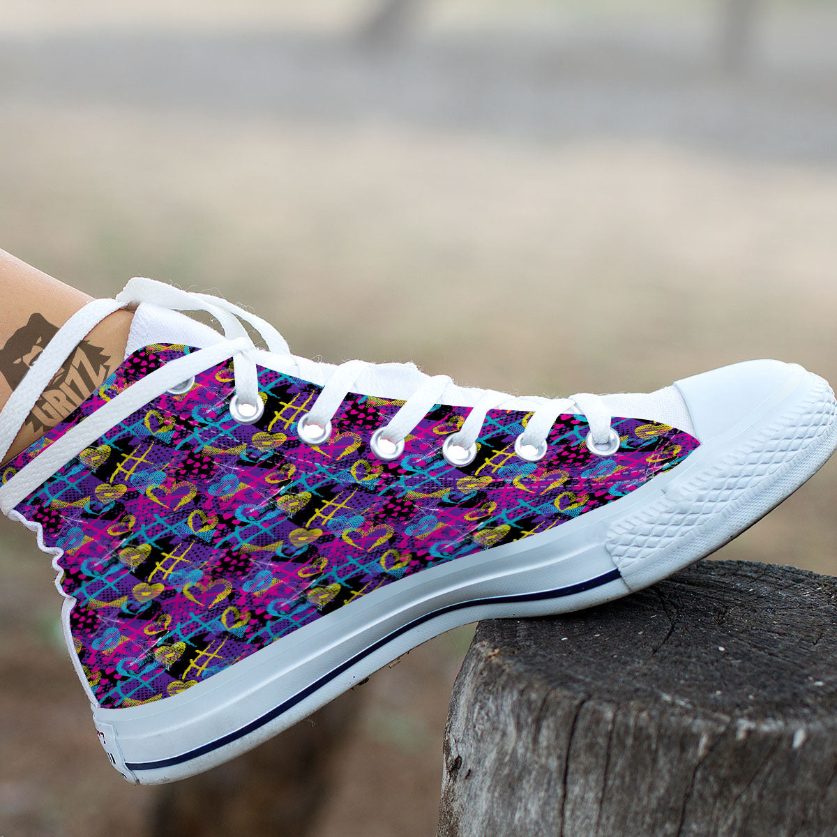 Heart Graffiti Print Pattern White High Top Shoes-grizzshop