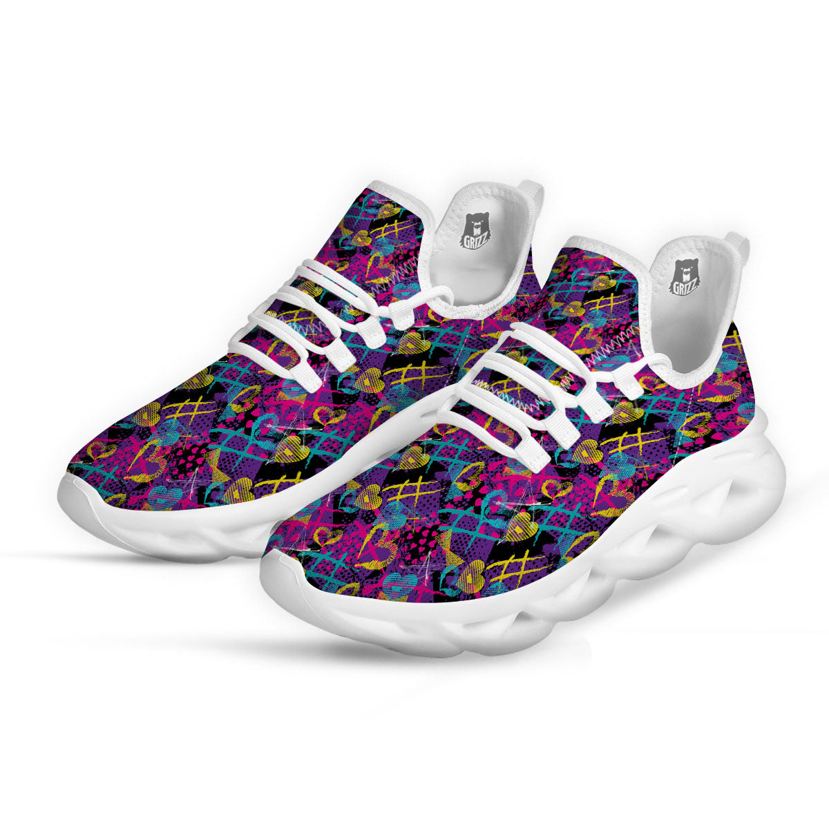 Heart Graffiti Print Pattern White Running Shoes-grizzshop