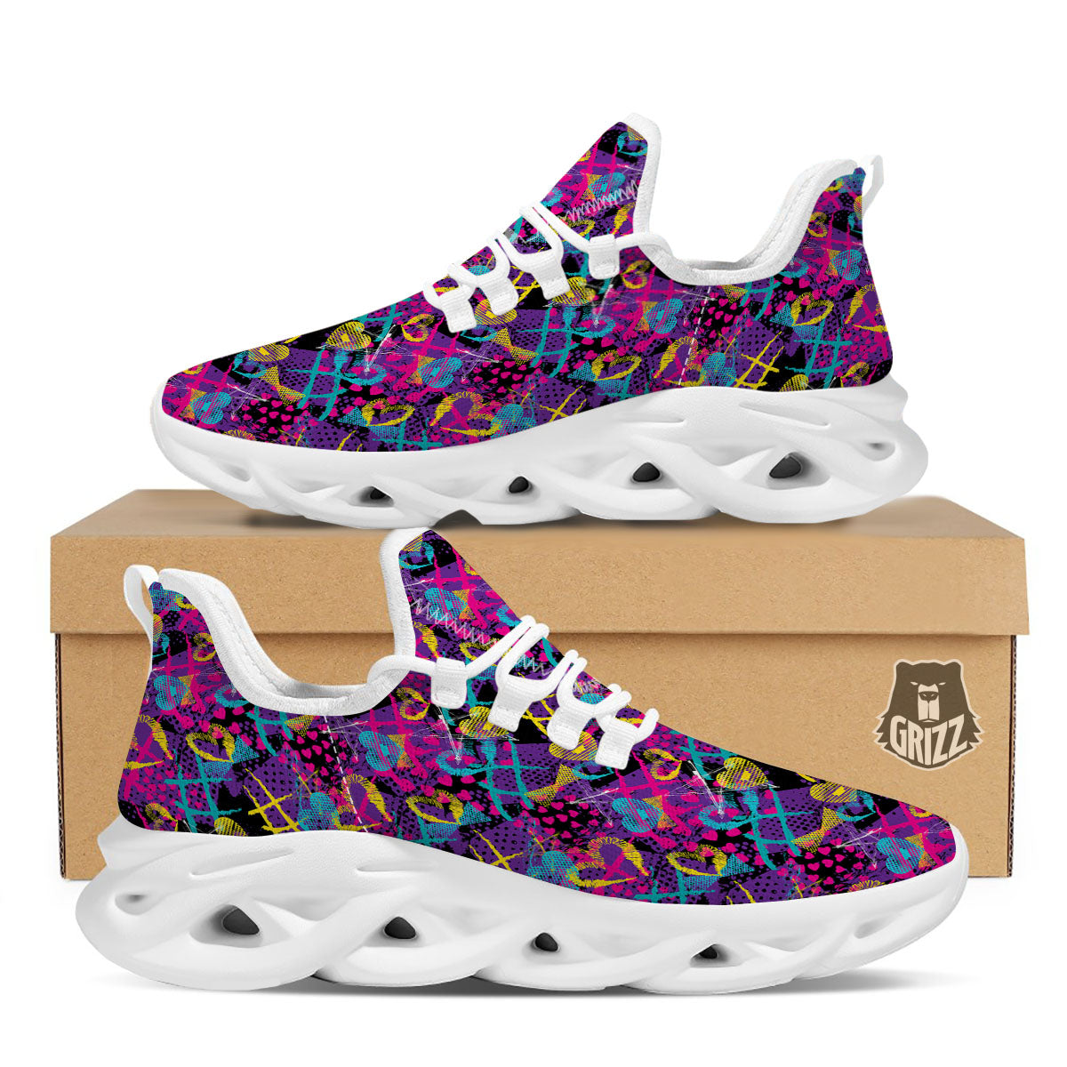 Heart Graffiti Print Pattern White Running Shoes-grizzshop