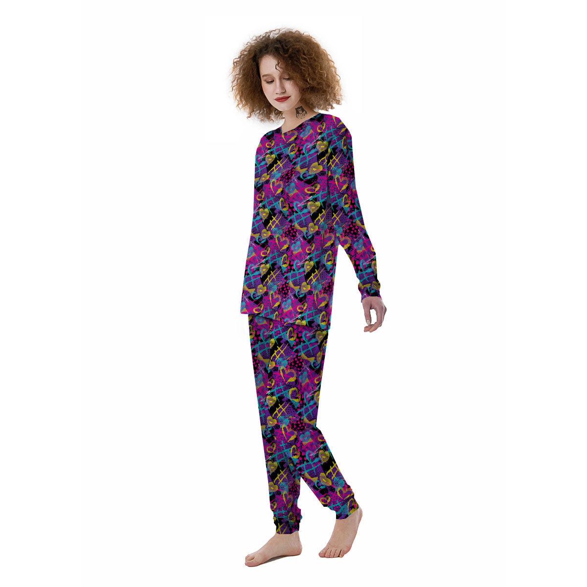 Heart Graffiti Print Pattern Women's Pajamas-grizzshop