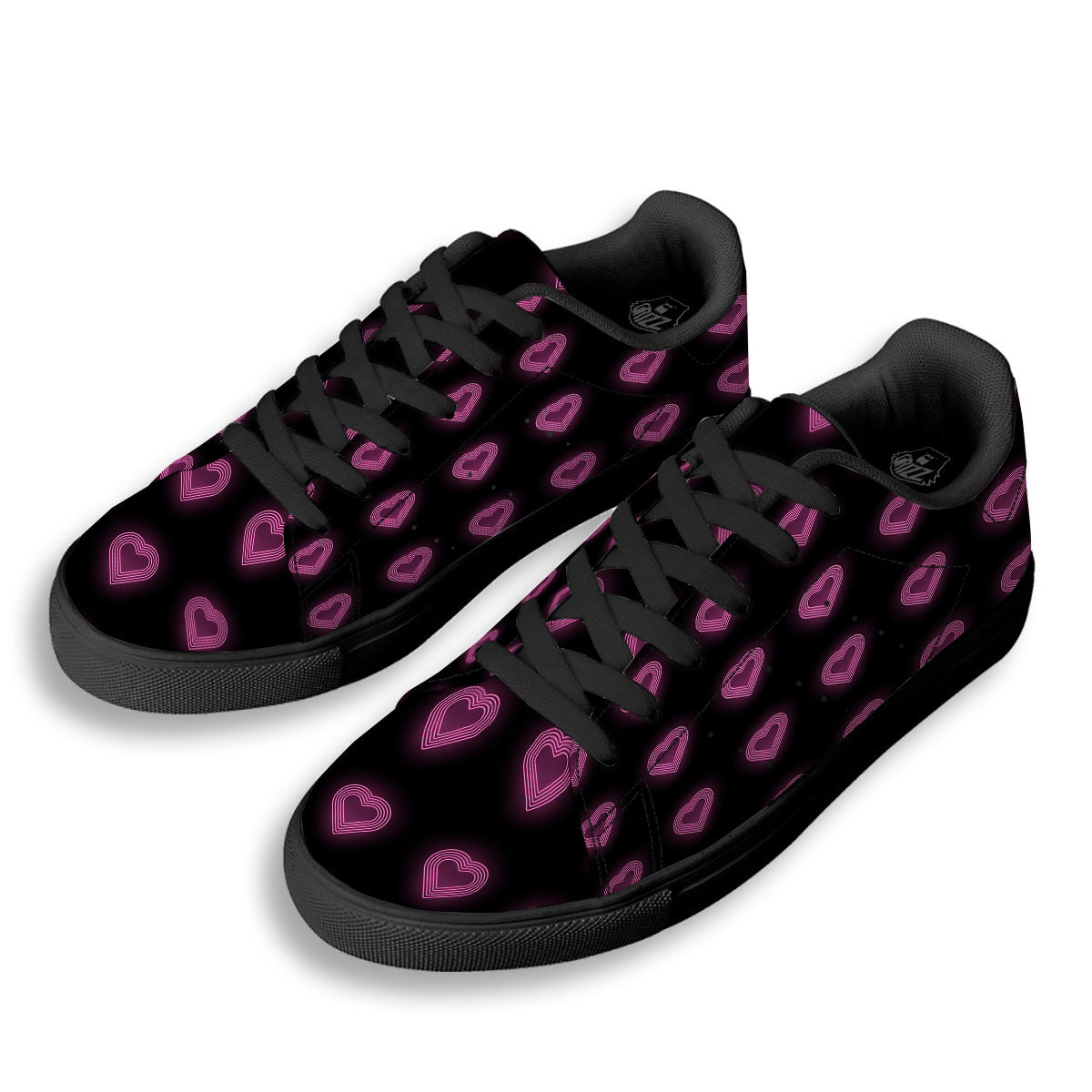 Heart Lights Print Pattern Black Low Top Sneakers-grizzshop