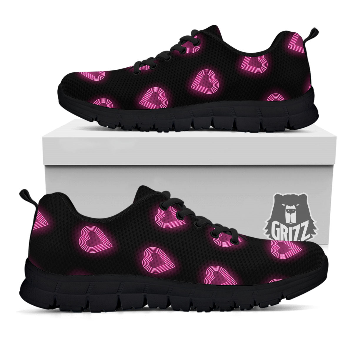 Heart Lights Print Pattern Black Sneaker-grizzshop