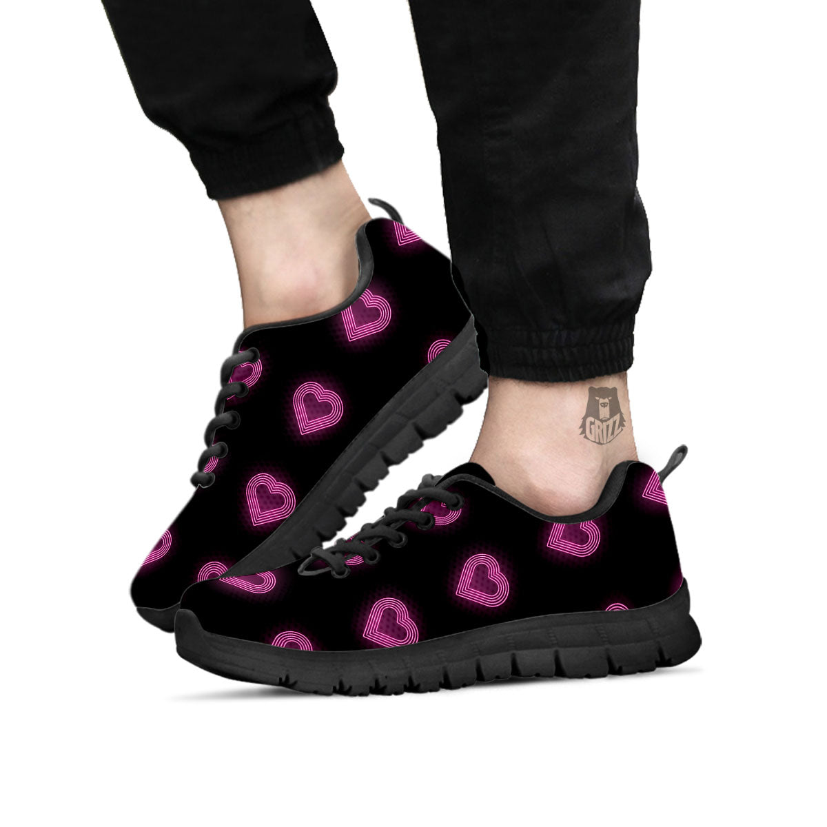 Heart Lights Print Pattern Black Sneaker-grizzshop