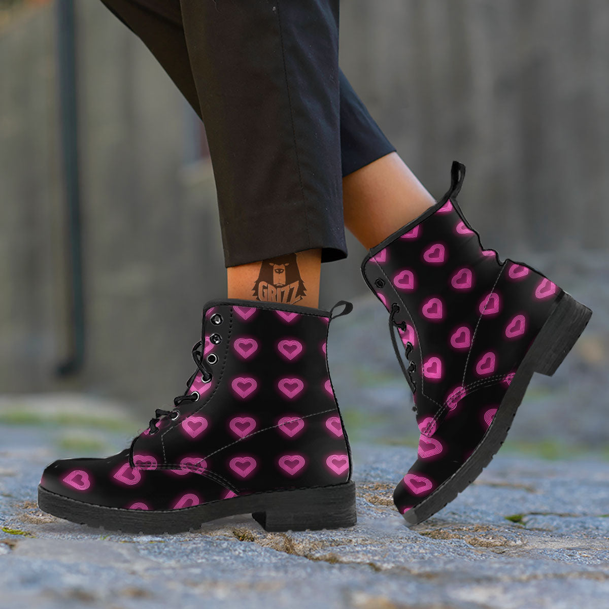 Heart Lights Print Pattern Leather Boots-grizzshop