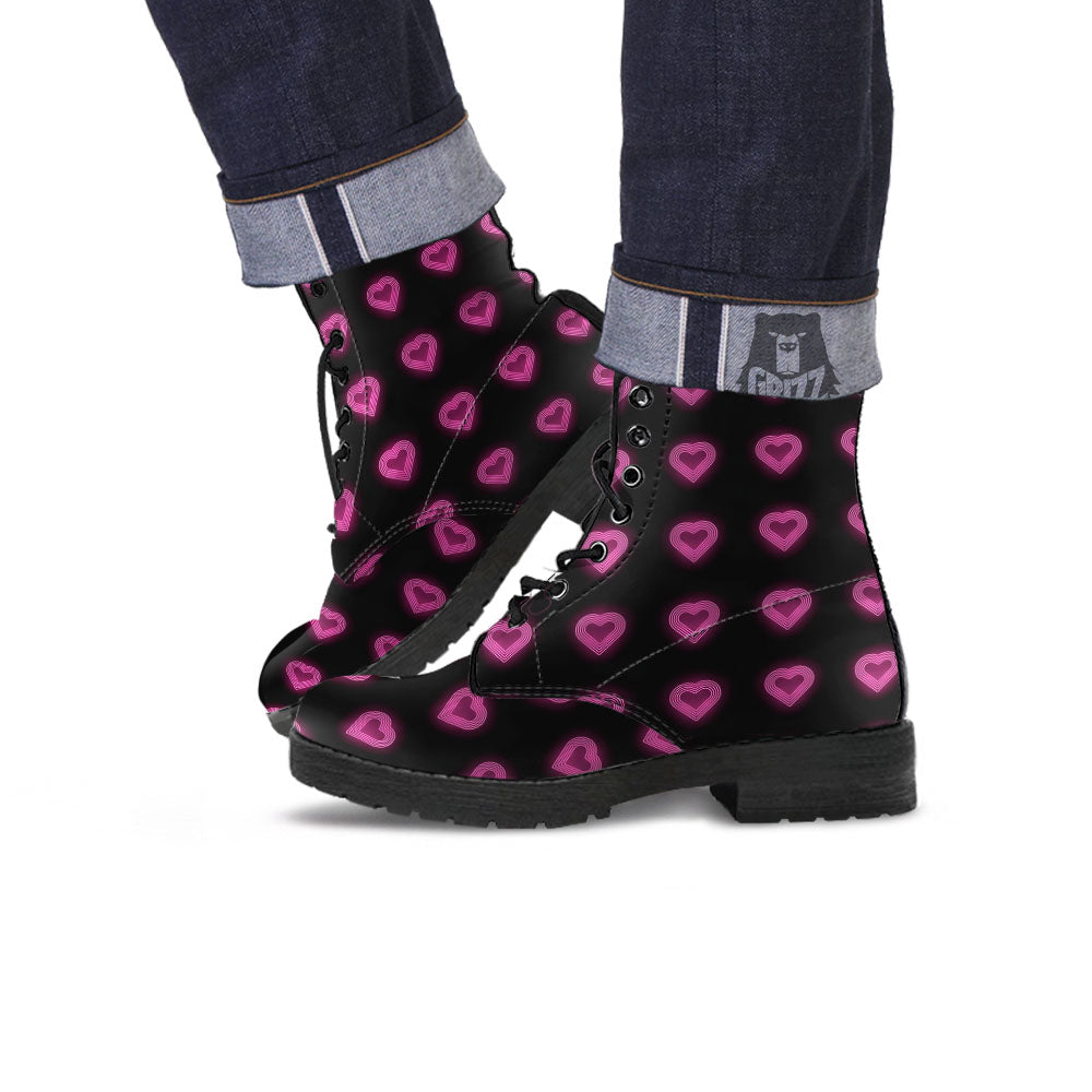 Heart Lights Print Pattern Leather Boots-grizzshop