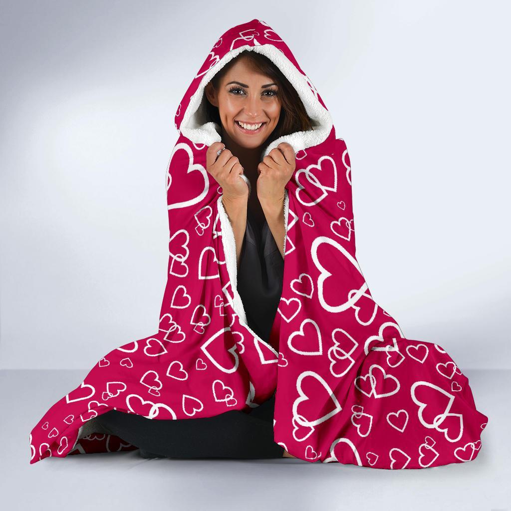 Heart Pattern Print Hooded Blanket-grizzshop