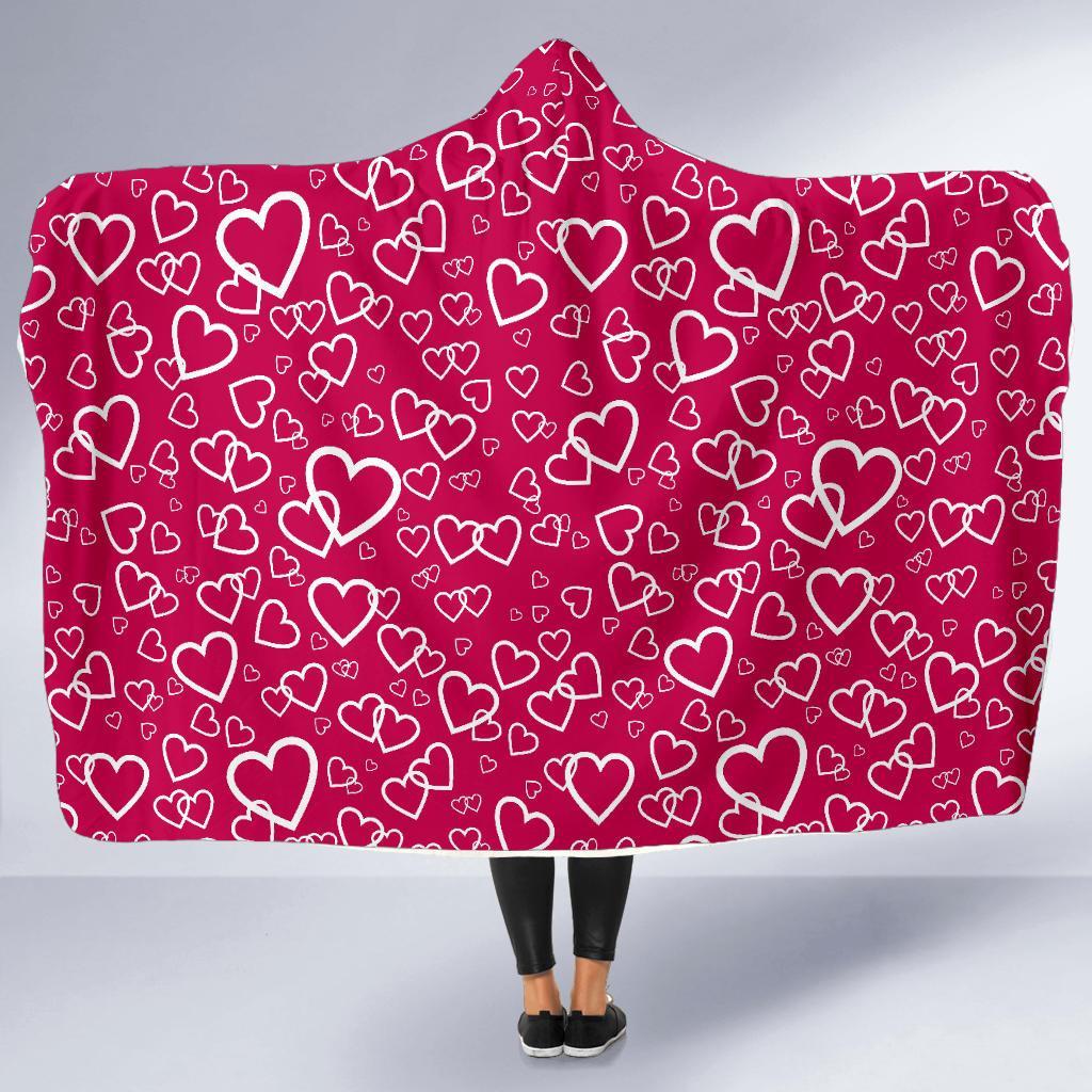 Heart Pattern Print Hooded Blanket-grizzshop