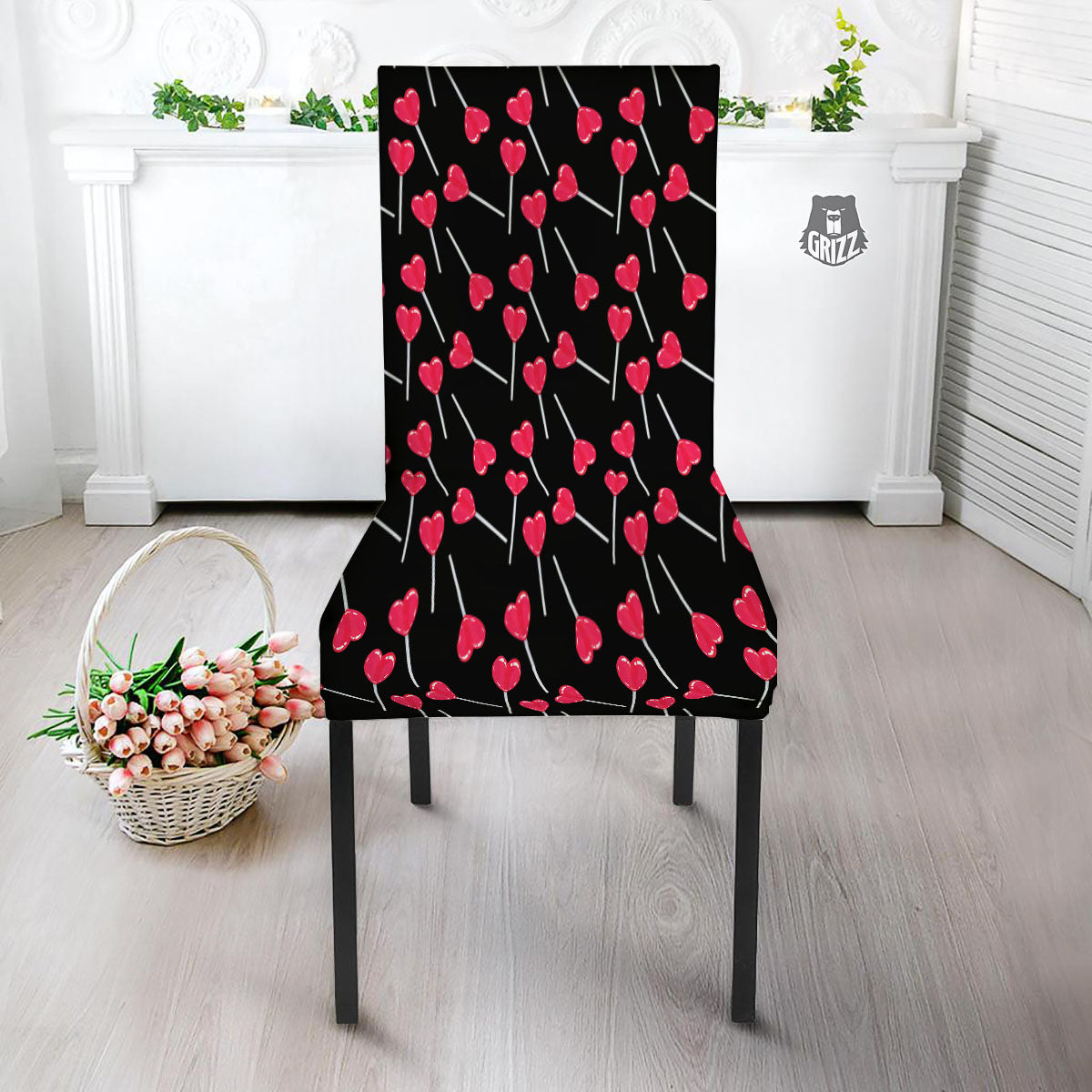 Heart Pink Lollipop Print Pattern Dining Chair Slipcover-grizzshop