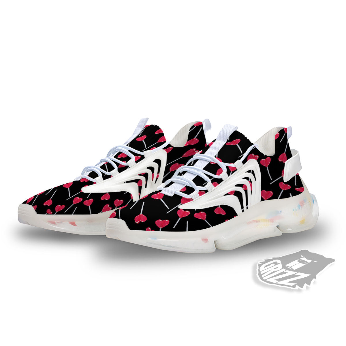 Heart Pink Lollipop Print Pattern White Gym Shoes-grizzshop