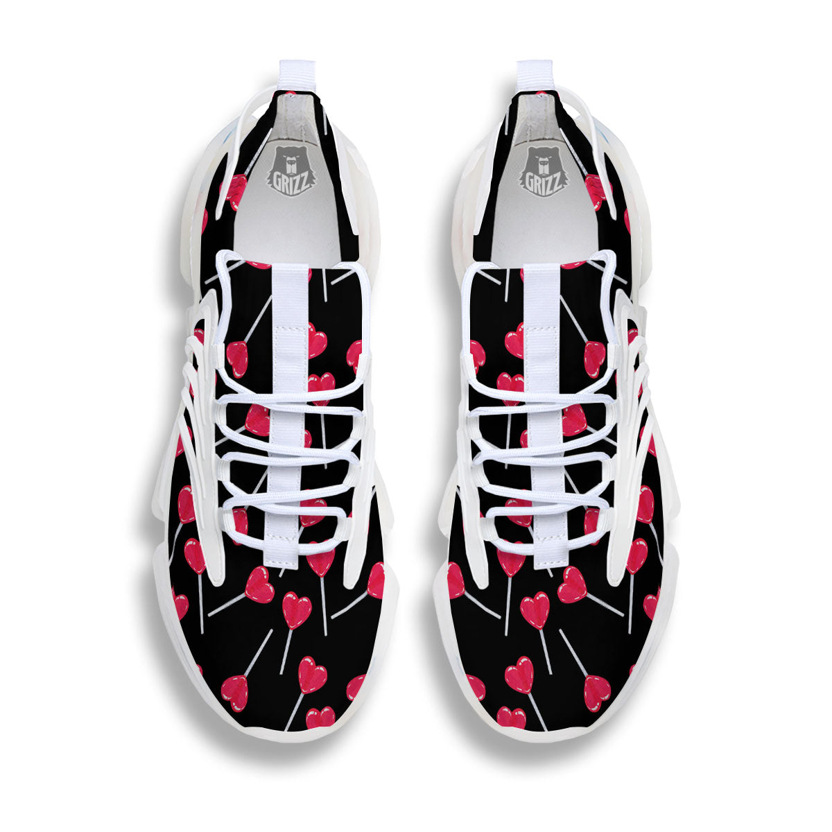 Heart Pink Lollipop Print Pattern White Gym Shoes-grizzshop