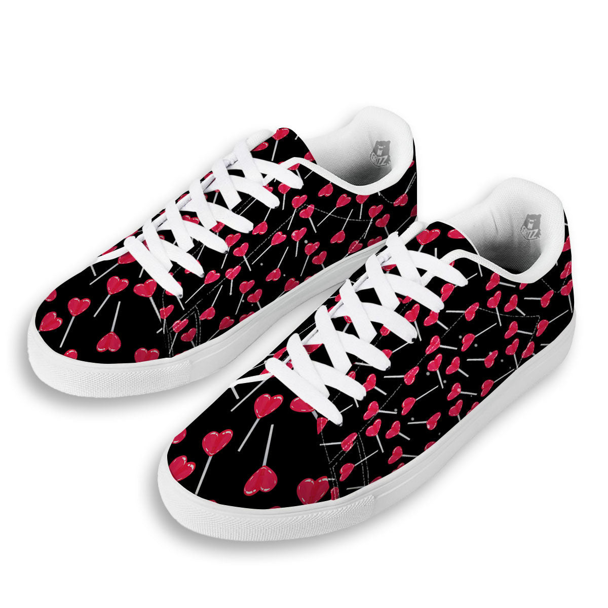 Heart Pink Lollipop Print Pattern White Low Top Sneakers-grizzshop