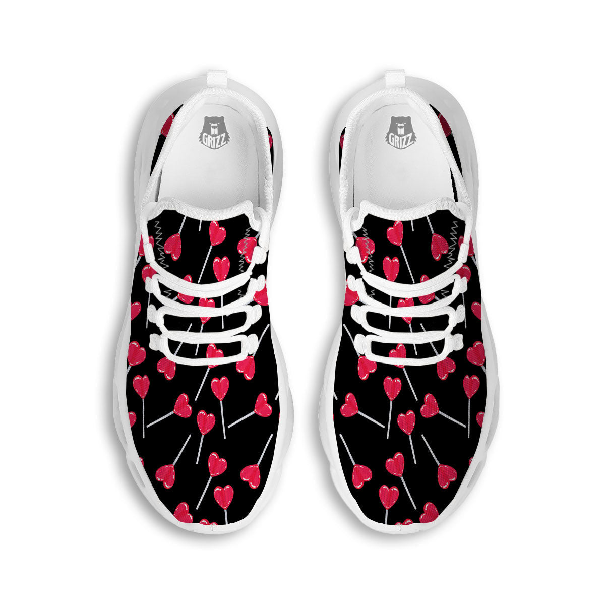Heart Pink Lollipop Print Pattern White Running Shoes-grizzshop