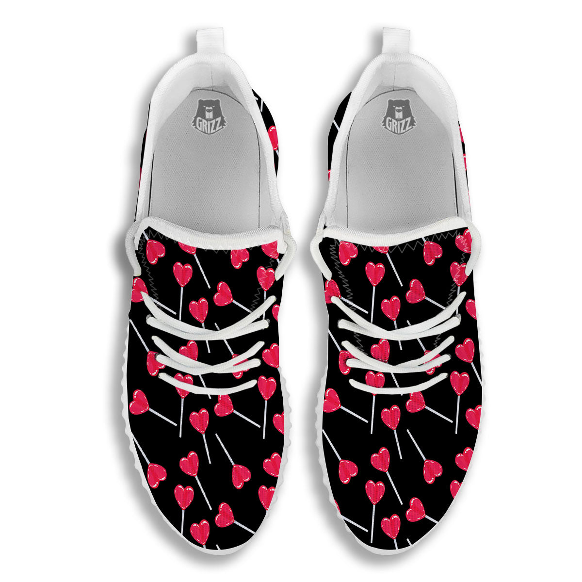 Heart Pink Lollipop Print Pattern White Walking Shoes-grizzshop