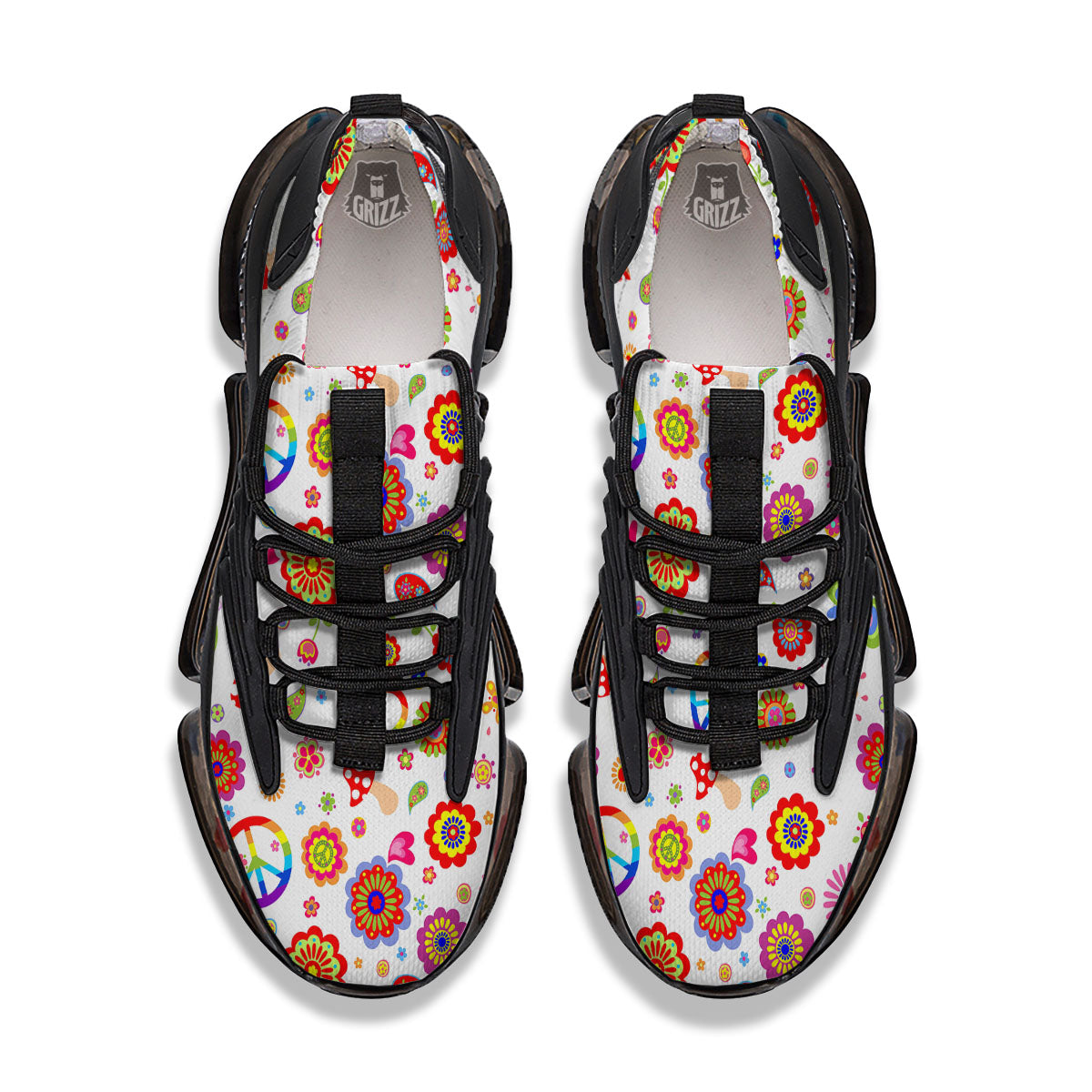 Heart Psychedelic Peace Sign Print Pattern Black Gym Shoes-grizzshop
