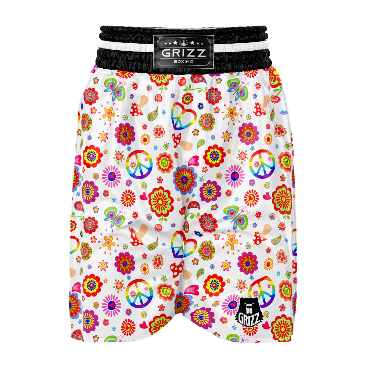 Heart Psychedelic Peace Sign Print Pattern Boxing Shorts-grizzshop