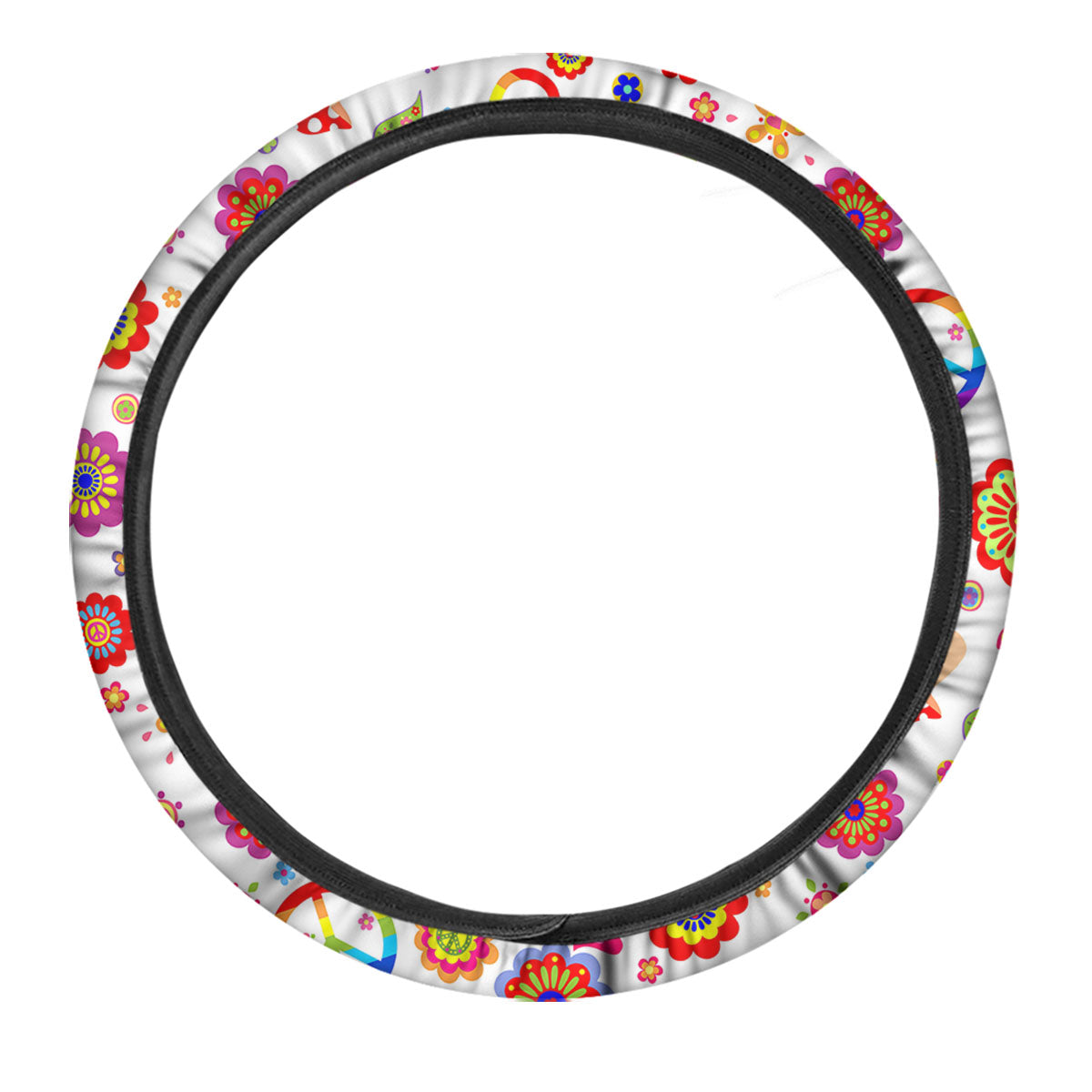 Heart Psychedelic Peace Sign Print Pattern Car Steering Wheel Cover-grizzshop