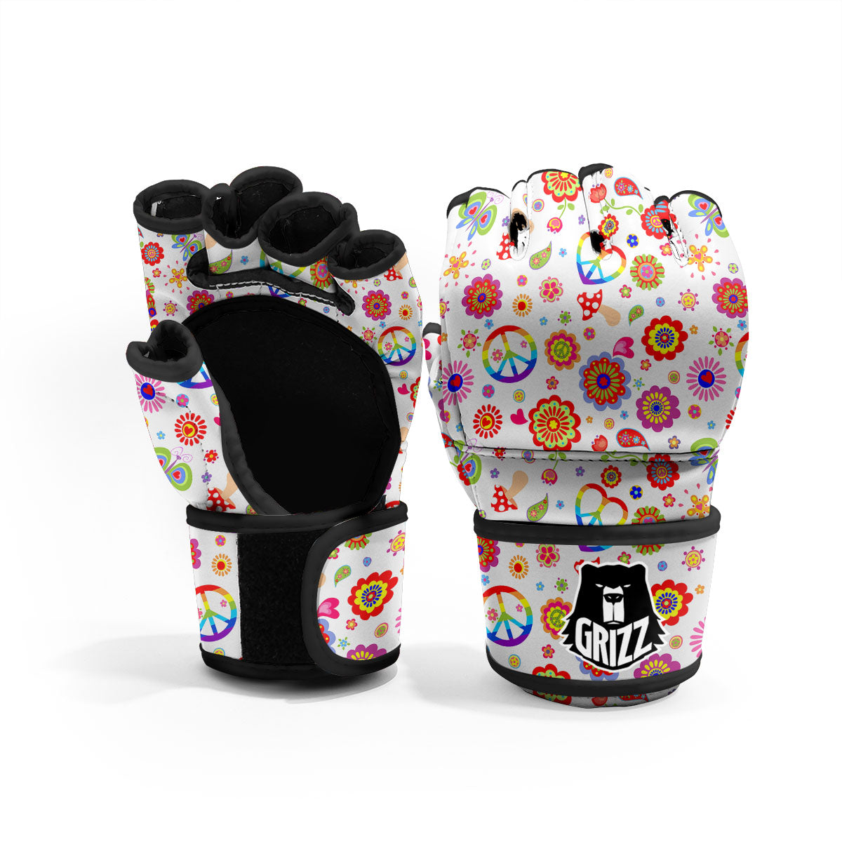 Heart Psychedelic Peace Sign Print Pattern MMA Gloves-grizzshop