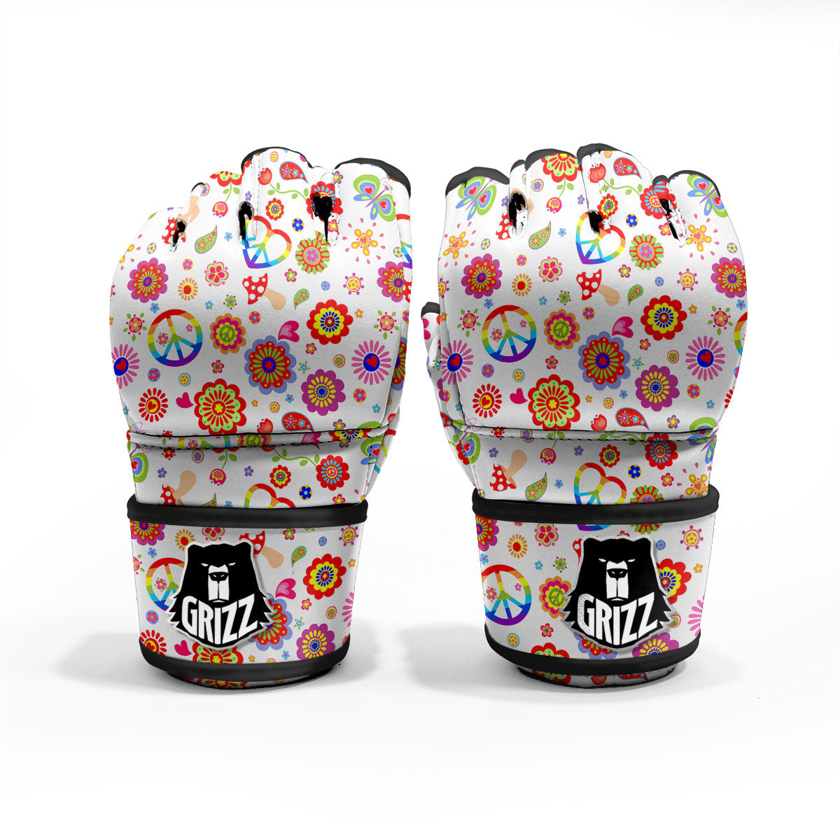 Heart Psychedelic Peace Sign Print Pattern MMA Gloves-grizzshop