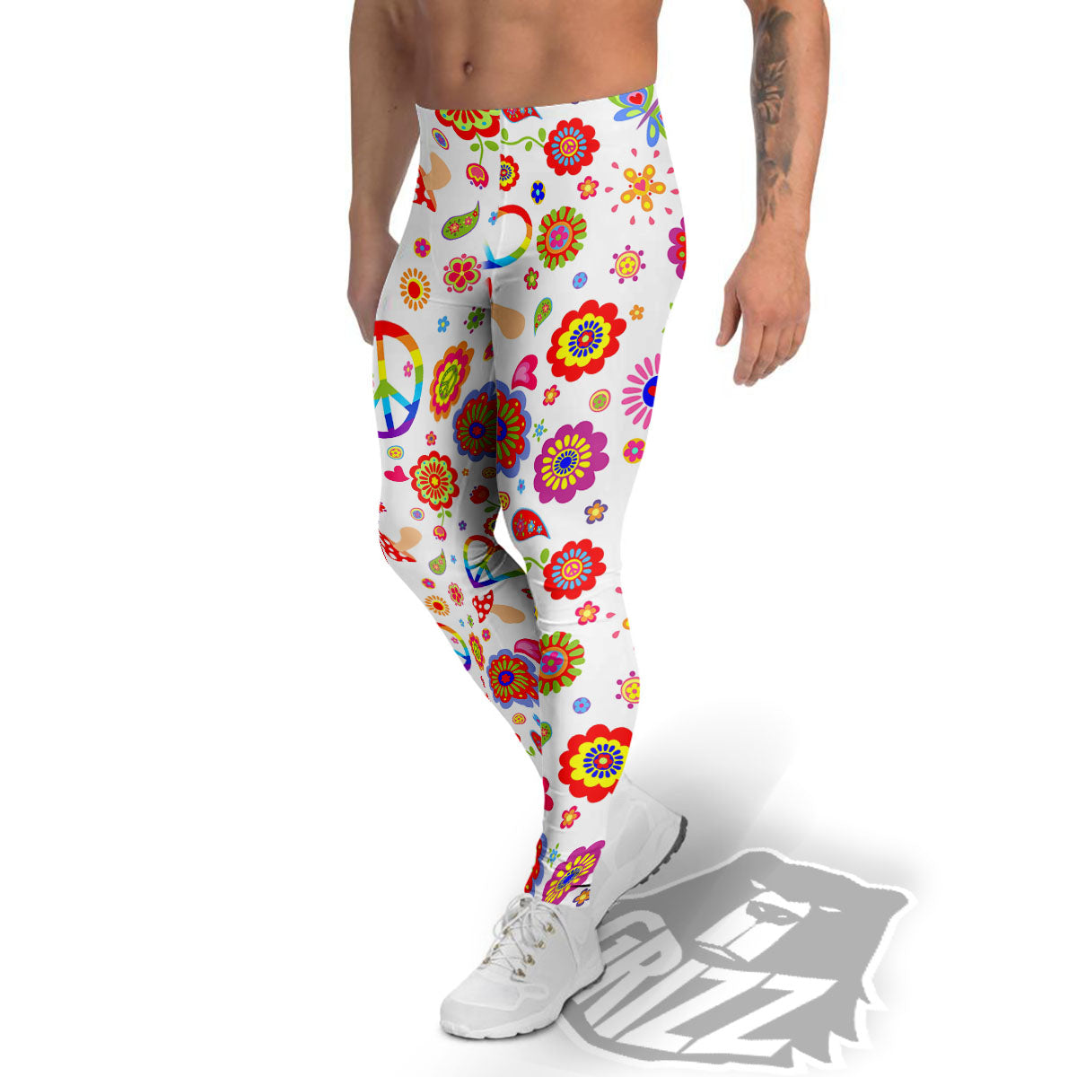 Heart Psychedelic Peace Sign Print Pattern Men's Leggings-grizzshop