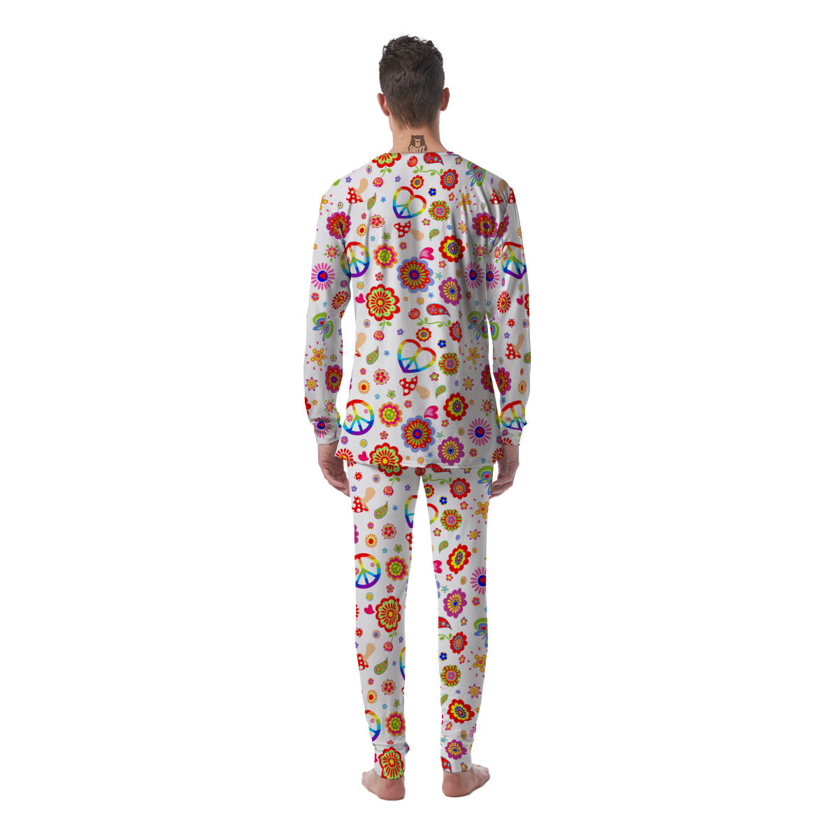 Heart Psychedelic Peace Sign Print Pattern Men's Pajamas-grizzshop