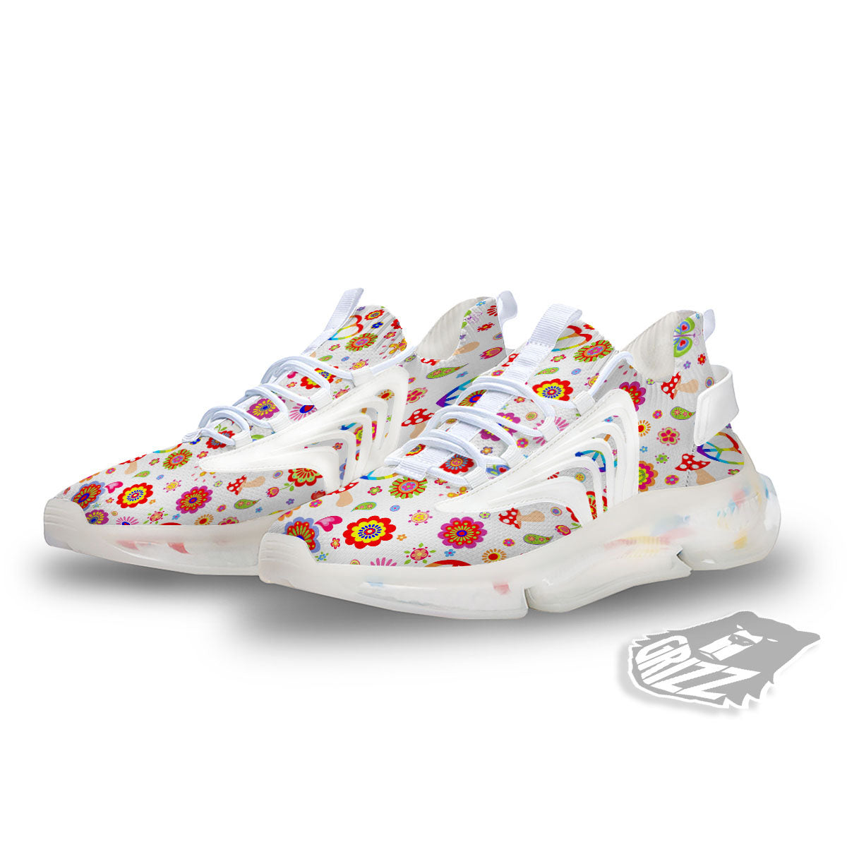 Heart Psychedelic Peace Sign Print Pattern White Gym Shoes-grizzshop