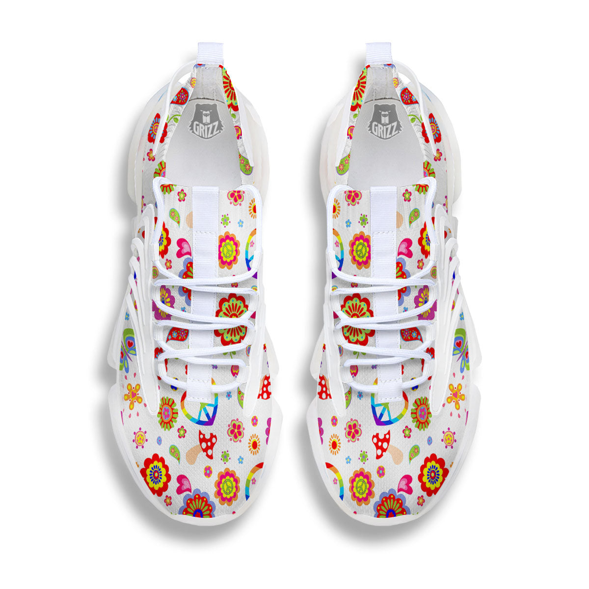 Heart Psychedelic Peace Sign Print Pattern White Gym Shoes-grizzshop