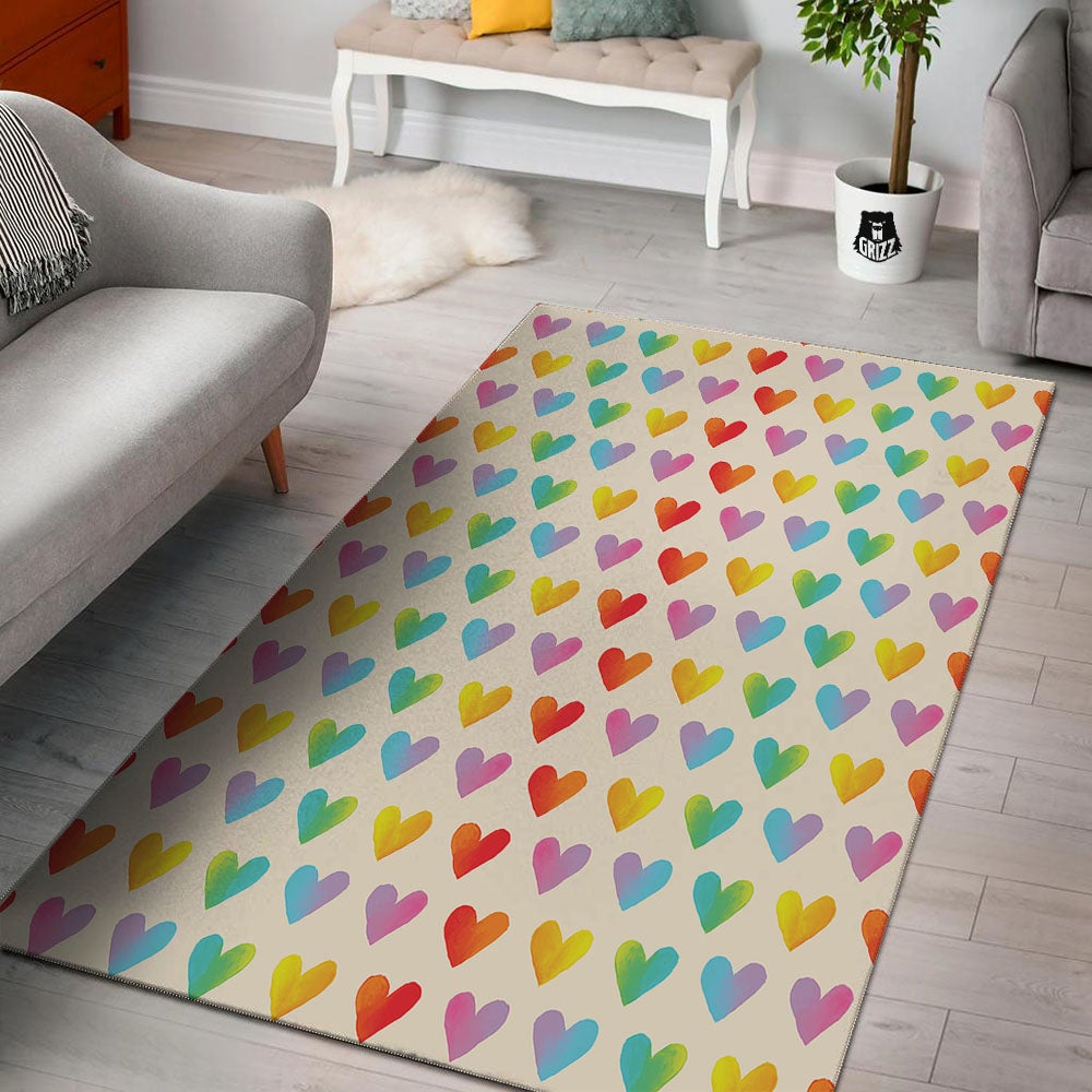 Heart Rainbow Print Pattern Floor Mat-grizzshop
