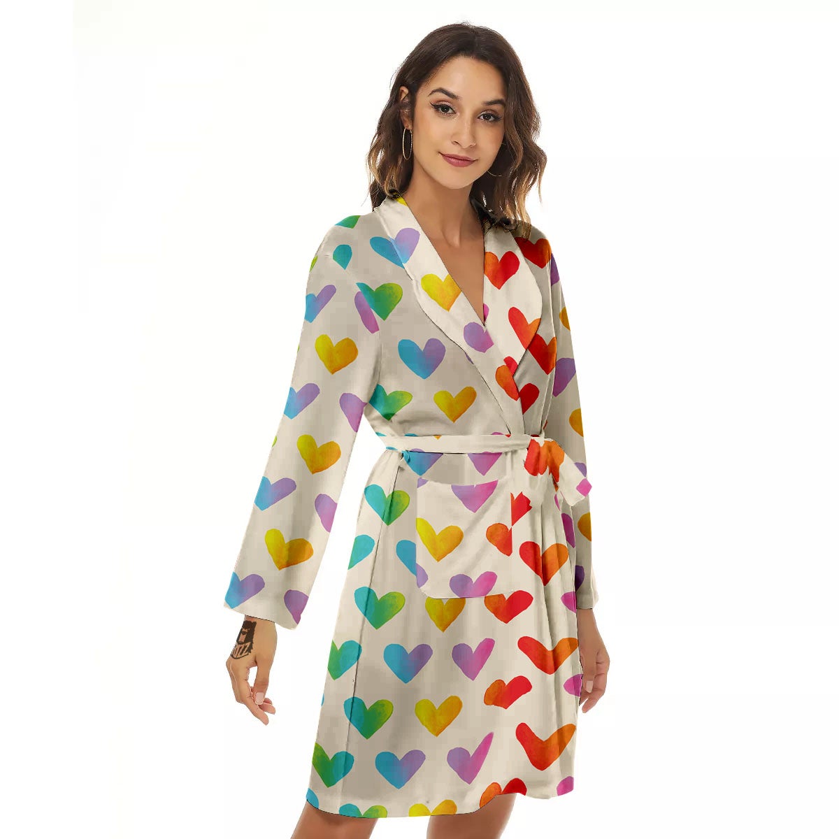 Heart Rainbow Print Pattern Women's Robe-grizzshop