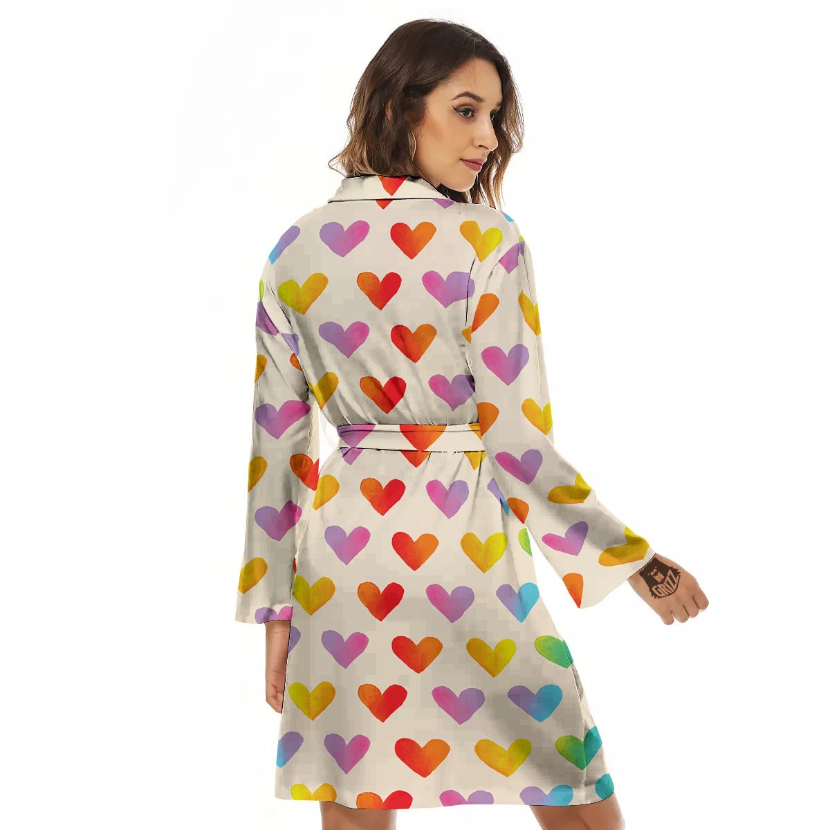 Heart Rainbow Print Pattern Women's Robe-grizzshop