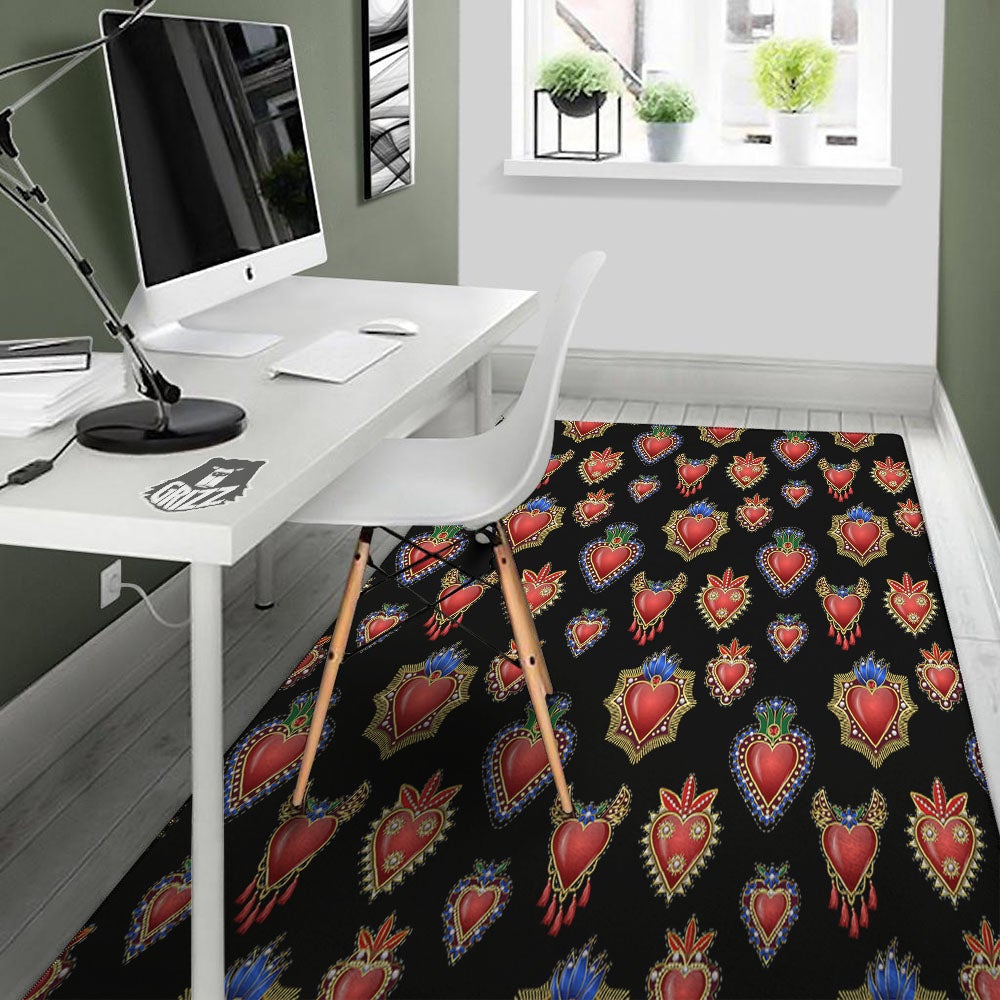 Heart Sacred Print Pattern Floor Mat-grizzshop
